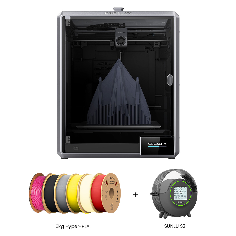 

Creality K1 Max 3D Printer + SUNLU S2 Dryer + 6kg Creality Hyper-PLA - 1kg Strawberry Red + 1kg Red + 1kg Black + 1kg Yellow + 1kg Gray +1kg Skin Color