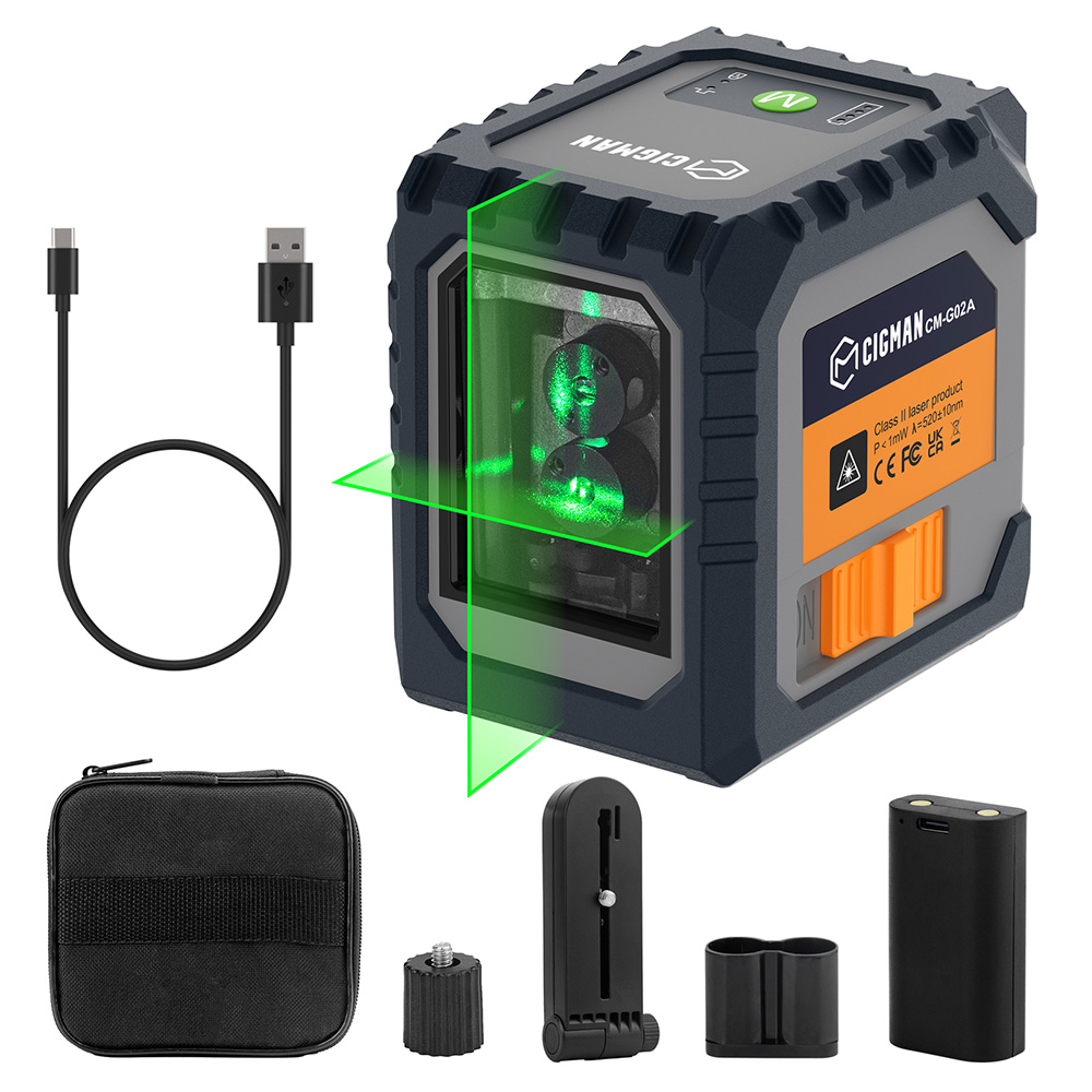 

CIGMAN CM-G02A 2 Lines Laser Level, Selectable Laser Lines, Rechargeable Battery, 100 Ft Visibility, Rotatable 360°