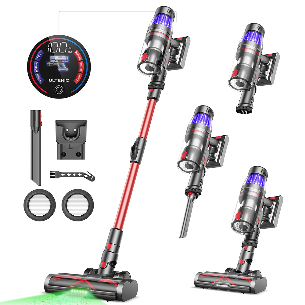 Ultenic U16 Flex Cordless Vacuum Cleaner, 45000Pa Suction, 60min Runtime, 180° Flexible Wand, Anti-Tangle Brush, Green Light, LED Display, Wall Mount Charging