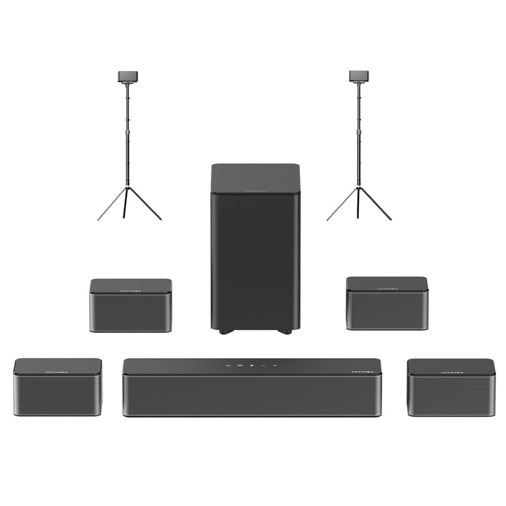 

Ultimea Poseidon D70 7.1 Soundbar + 1 Pair * Steady 300 Speaker Stands, 10 Bands Equalizer, 121 Preset EQ Matrices, BassMX Technology, Smart APP Control, Black