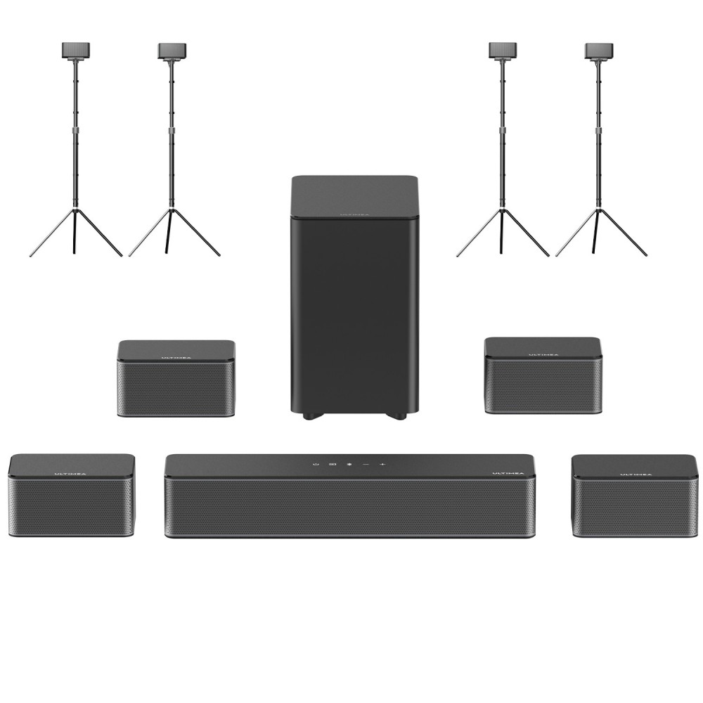 Ultimea Poseidon D70 7.1 Soundbar + 2 Pairs * Steady 300 Speaker Stands, 10 Bands Equalizer, 121 Preset EQ Matrices, BassMX Technology, Smart APP Control