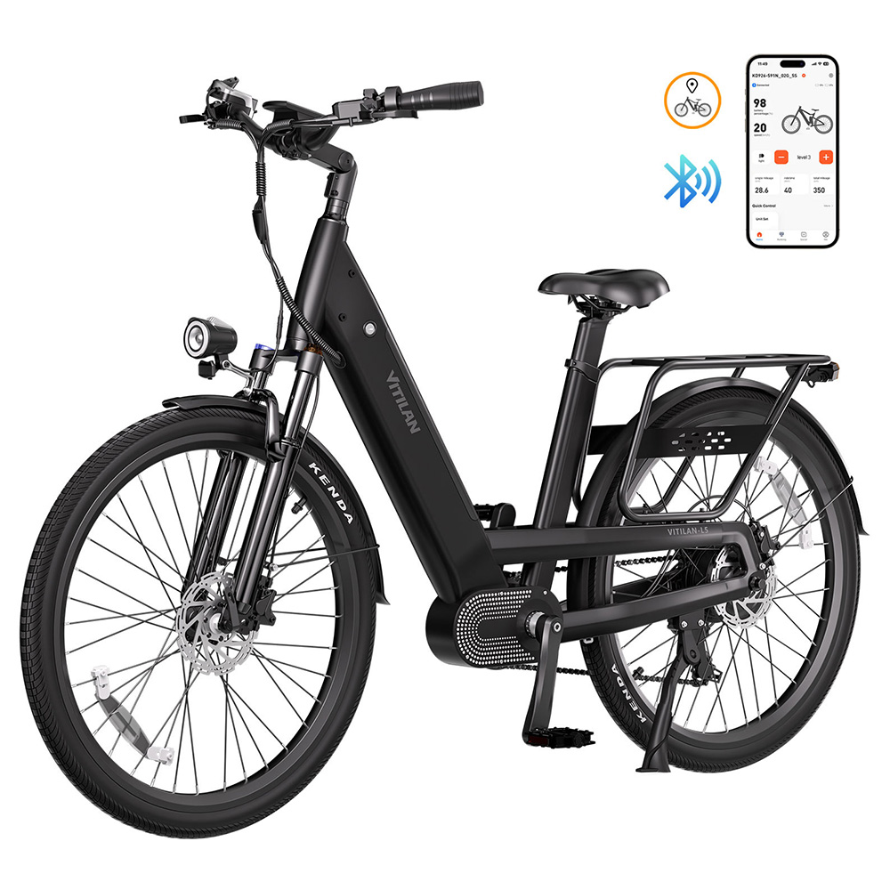 Vitilan L5 Electric Bike, 500W Motor, 48V 15Ah Battery, 26*2.4-inch Tire, 40km/h Max Speed, 105km Range, Hydraulic Disc Brakes, Adjustable Spring Suspension Fork, Shimano 7-speed, Intelligent Color Display - Black