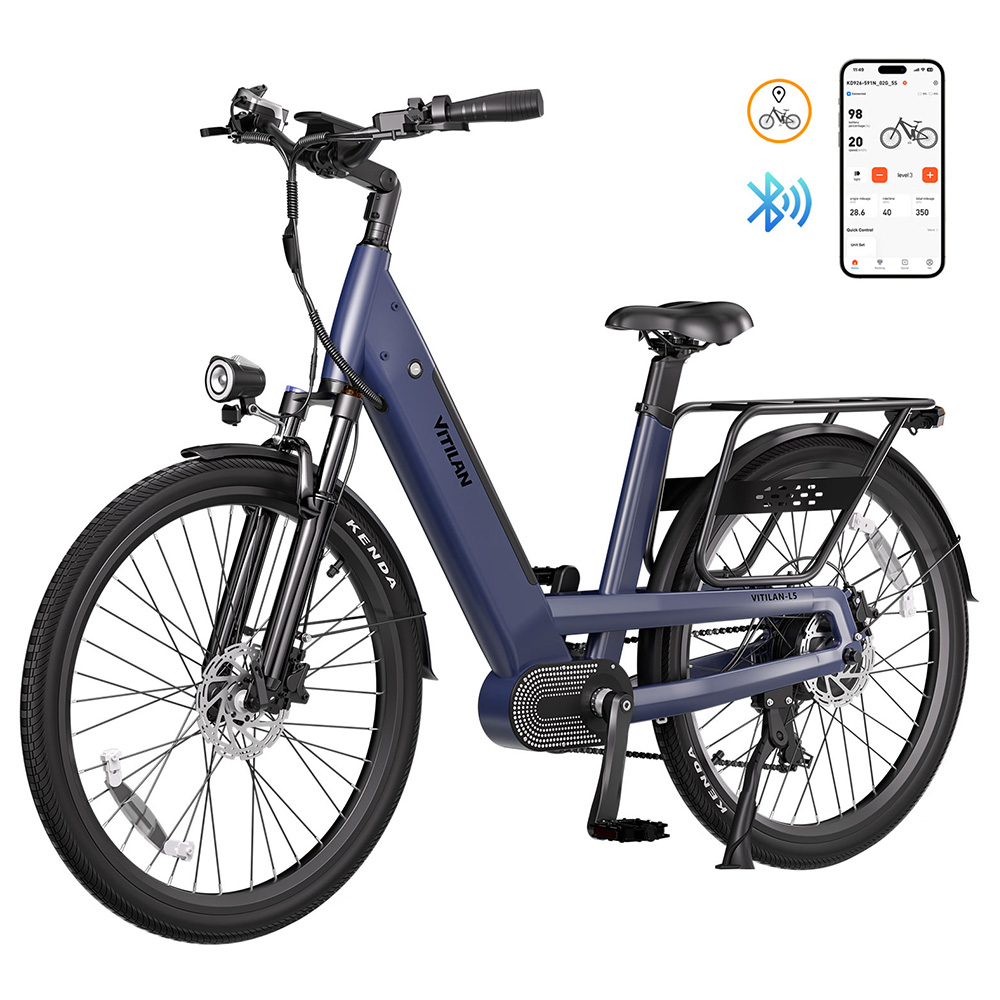 Vitilan L5 Electric Bike, 500W Motor, 48V 15Ah Battery, 26*2.4-inch Tire, 40km/h Max Speed, 105km Range, Hydraulic Disc Brakes, Adjustable Spring Suspension Fork, Shimano 7-speed, Intelligent Color Display - Blue