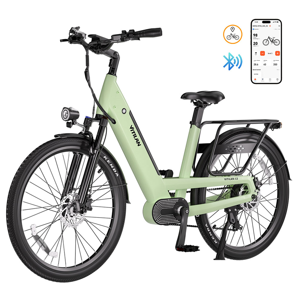 Vitilan L5 Electric Bike, 500W Motor, 48V 15Ah Battery, 26*2.4-inch Tire, 40km/h Max Speed, 105km Range, Hydraulic Disc Brakes, Adjustable Spring Suspension Fork, Shimano 7-speed, Intelligent Color Display - Green