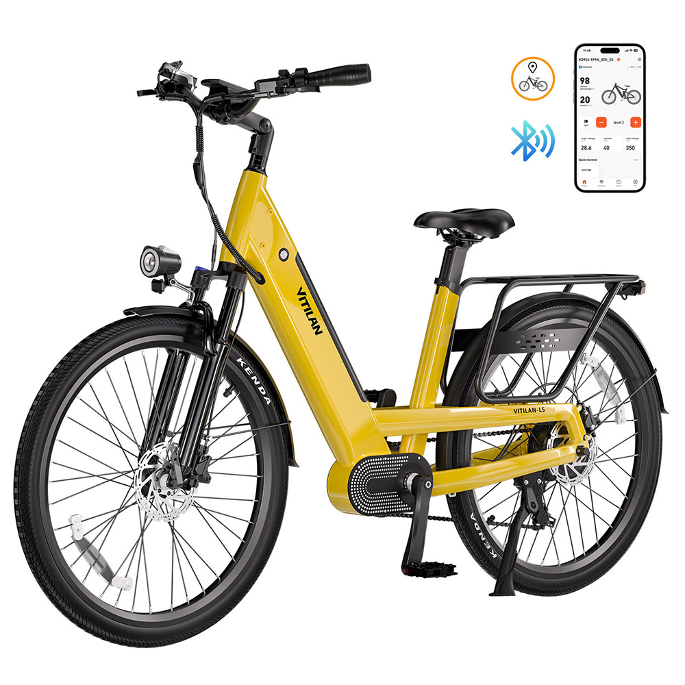 Vitilan L5 Electric Bike, 500W Motor, 48V 15Ah Battery, 26*2.4-inch Tire, 40km/h Max Speed, 105km Range, Hydraulic Disc Brakes, Adjustable Spring Suspension Fork, Shimano 7-speed, Intelligent Color Display - Yellow