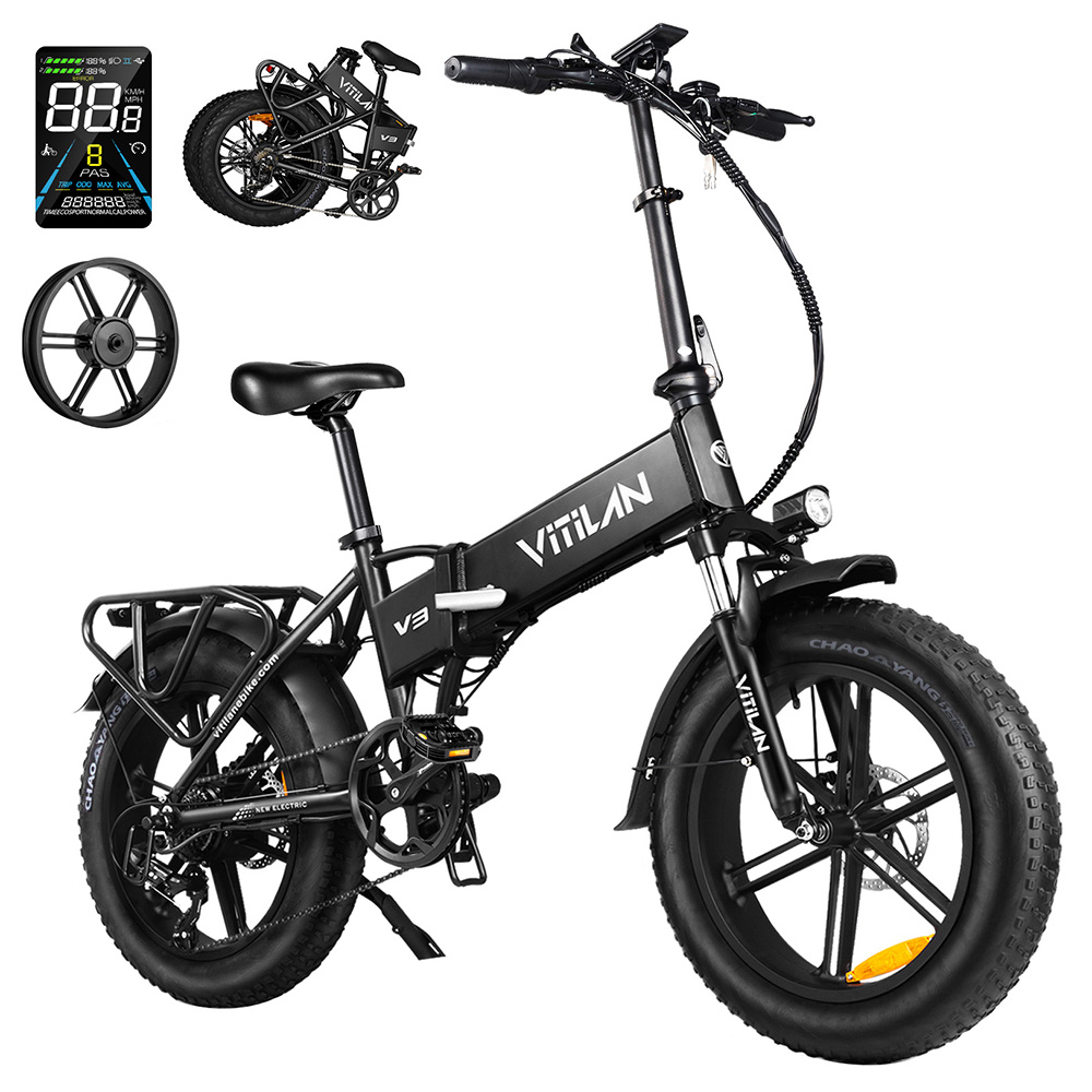 Vitilan V3 2.0 Electric Bike, 750W Motor, 48V 13Ah Battery, 26*4.0-inch CST Fat Tires, 45km/h Max Speed, 73km Range, Hydraulic Disc Brake, Suspension Front Fork, Shimano 7-speed, Color Display - Black