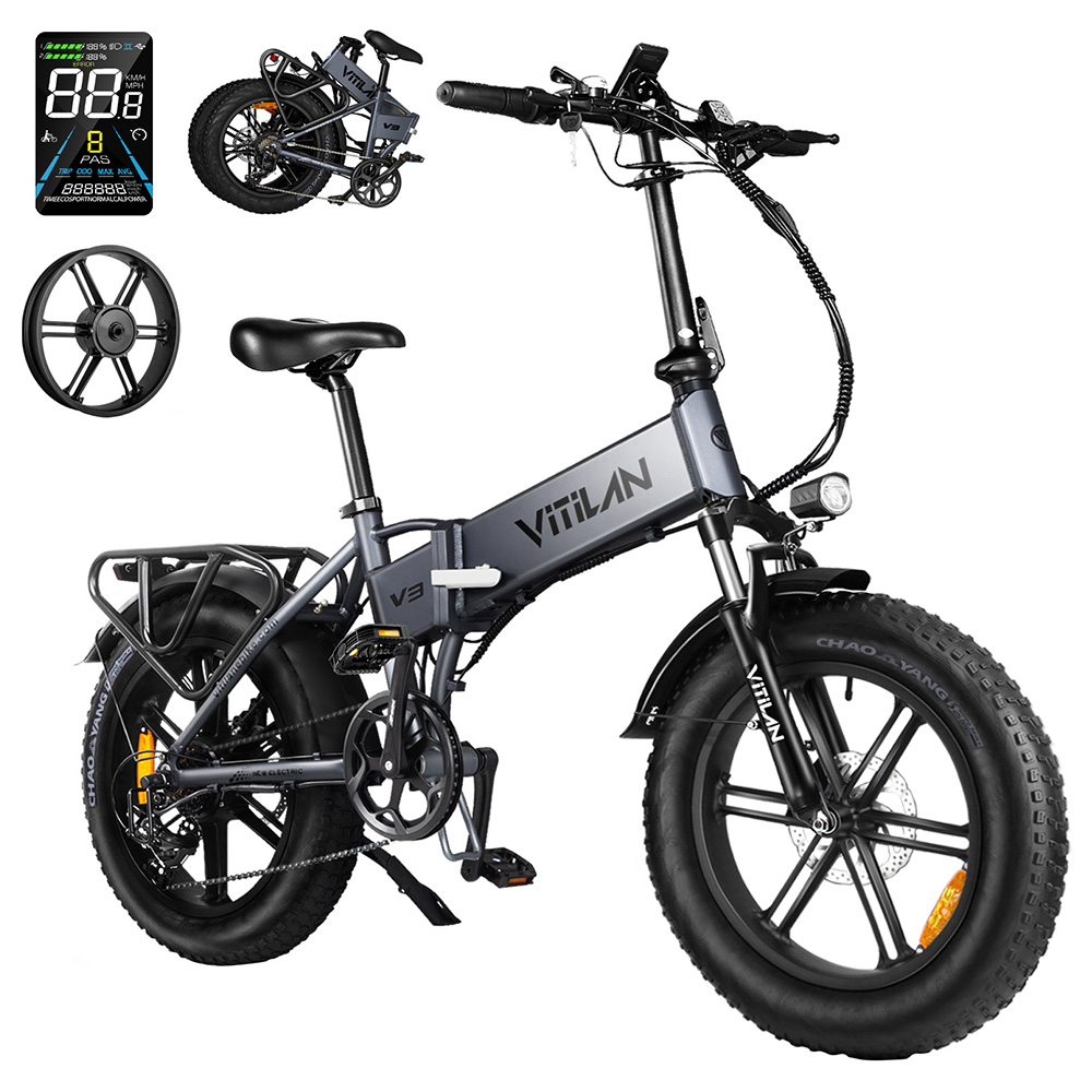 

Vitilan V3 2.0 Electric Bike, 750W Motor, 48V 13Ah Battery, 20*4.0-inch Fat Tires, 45km/h Max Speed, 73km Range, Hydraulic Disc Brake, Suspension Front Fork, Shimano 7-speed, Color Display - Grey, Gray