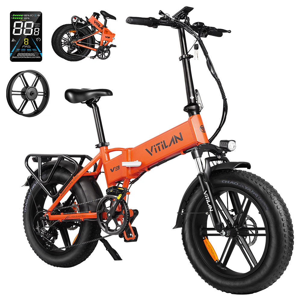 

Vitilan V3 2.0 Electric Bike, 750W Motor, 48V 13Ah Battery, 20*4.0-inch Fat Tires, 45km/h Max Speed, 73km Range, Hydraulic Disc Brake, Suspension Front Fork, Shimano 7-speed, Color Display - Orange