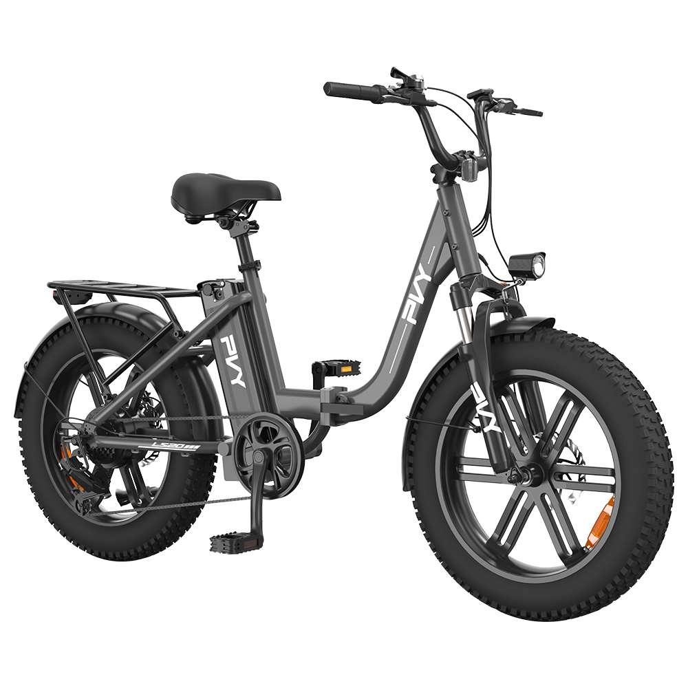 PVY LS20 Electric Bike, 250W Motor, 48V 16.5Ah Battery, 20*4.0 inch Fat Tires, 25km/h Max Speed, 100km Range, Hydraulic Brake, Lockable Shock Absorbing Fork, Shimano 7-speed, LCD Display - Grey