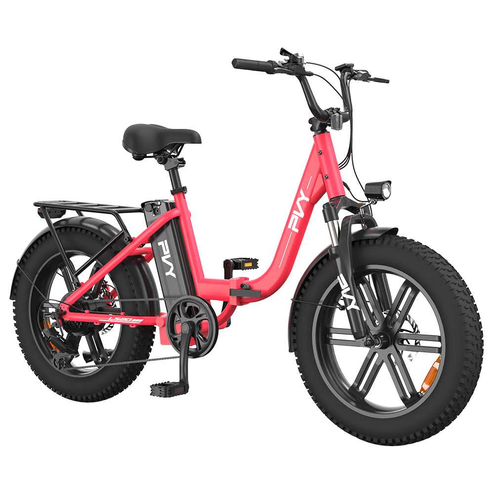 PVY LS20 Electric Bike, 250W Motor, 48V 16.5Ah Battery, 20*4.0-inch Fat Tires, 25km/h Max Speed, 100km Range, Hydraulic Brake, Lockable Shock Absorbing Fork, Shimano 7-speed, LCD Display - Pink