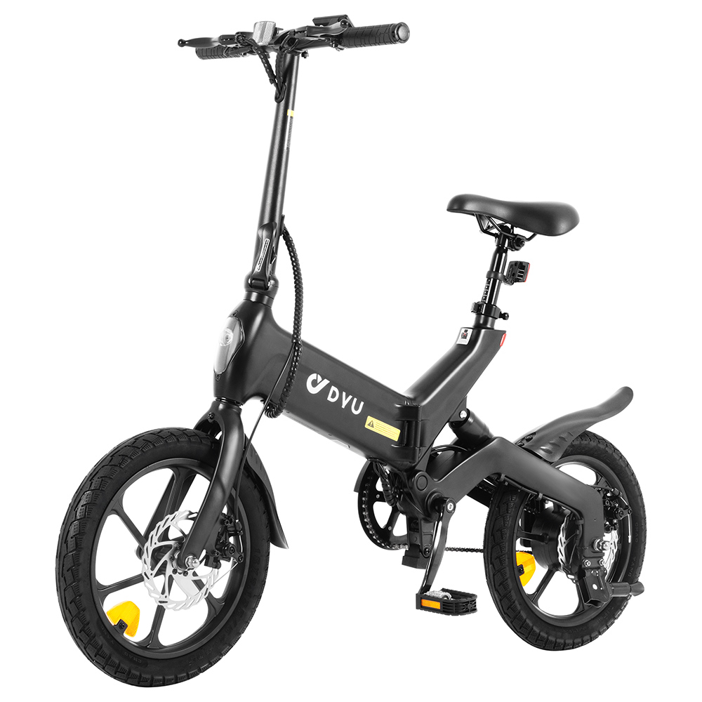 DYU A16 Electric Bike, 250W Motor, 36V 10Ah Battery, 16-inch Tire, 25km/h Max Speed, 55km Range, Dual Disc Brakes - Black