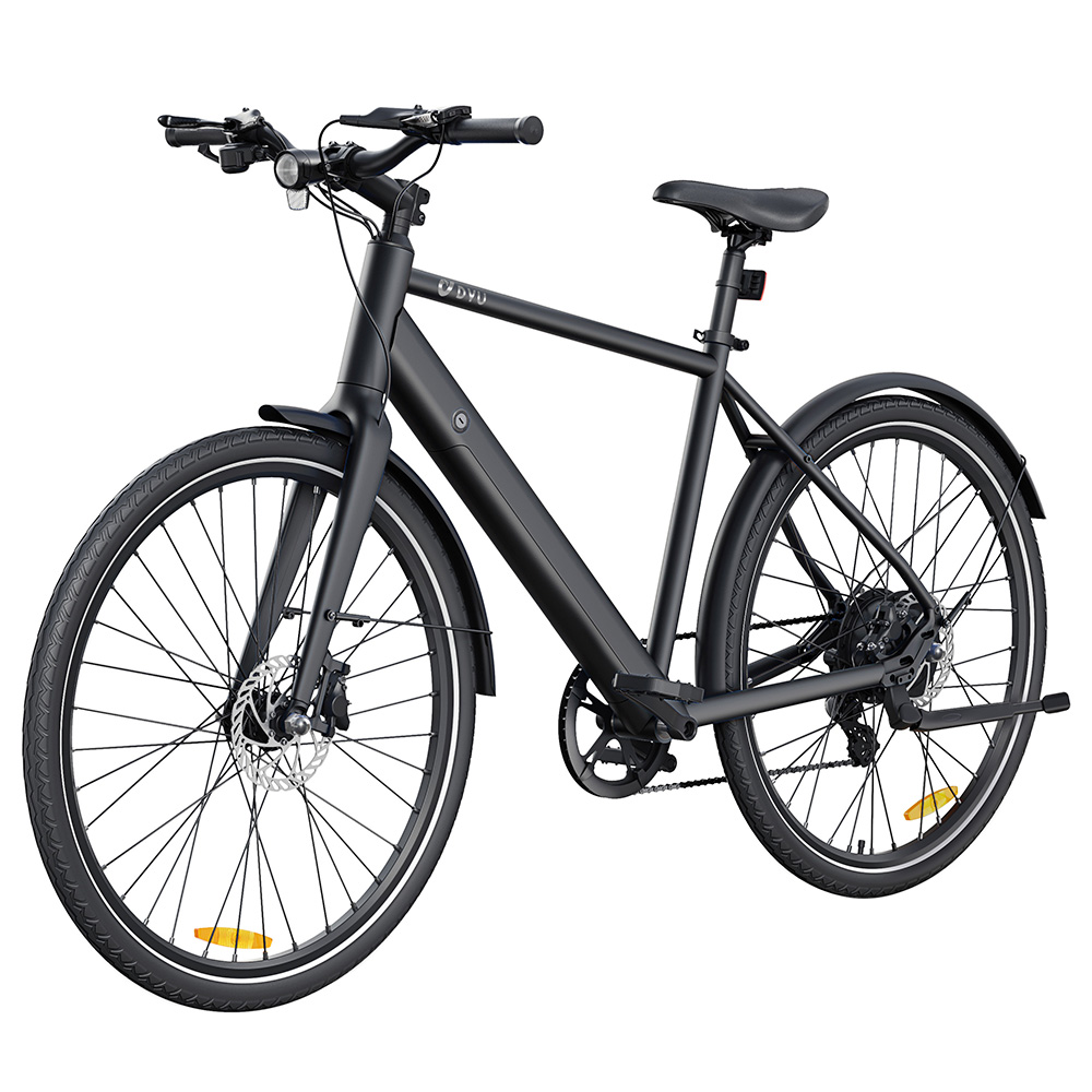 DYU Stroll 1 Electric Bike, 250W Motor, 36V 9Ah Battery, 700*38C CST Tire, 25km/h Max Speed, 100km Range, Dual Hydraulic Disc Brake, Shimano 7-speed, LED Display - Black