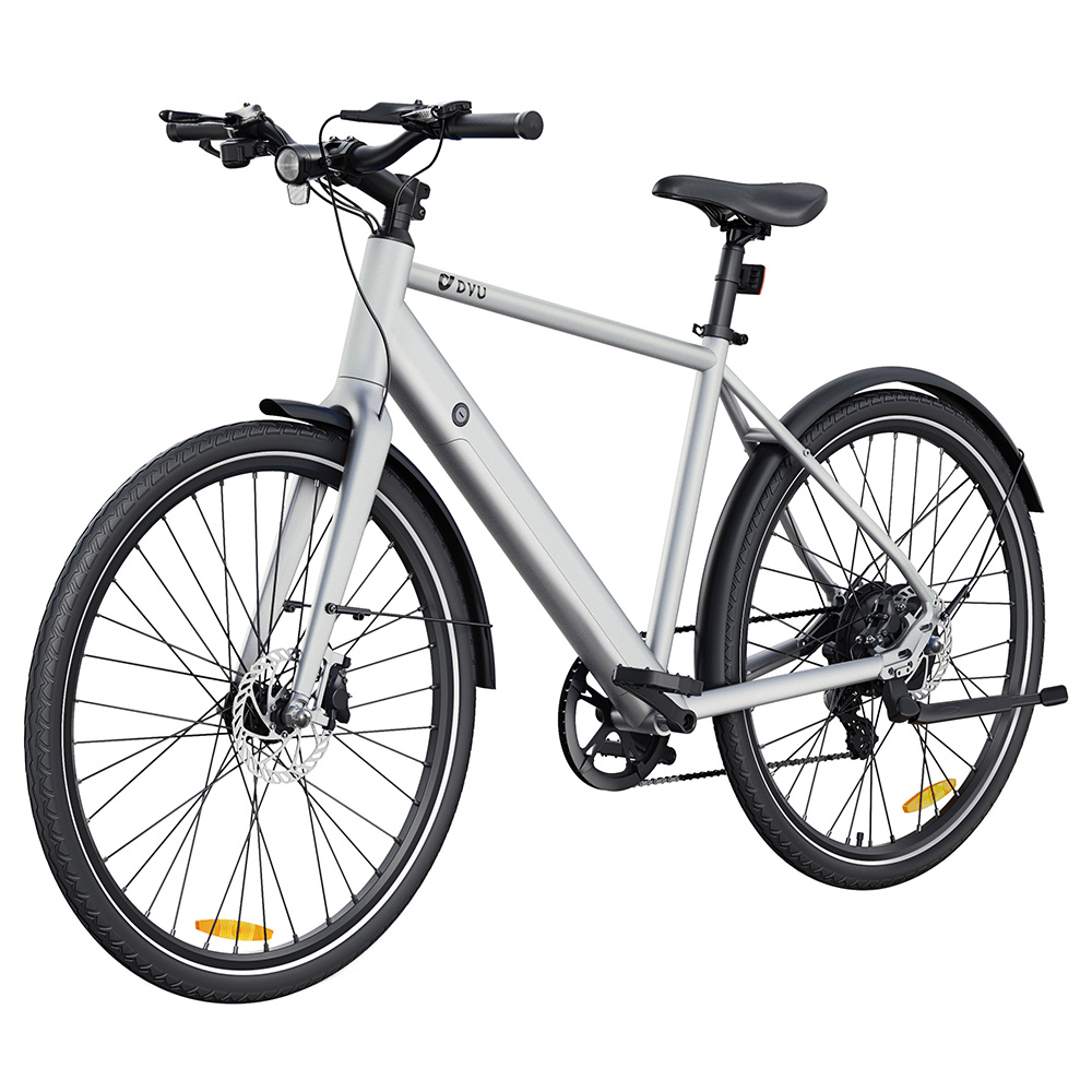 DYU Stroll 1 Electric Bike, 250W Motor, 36V 9Ah Battery, 700*38C CST Tire, 25km/h Max Speed, 100km Range, Dual Hydraulic Disc Brake, Shimano 7-speed, LED Display - Silver