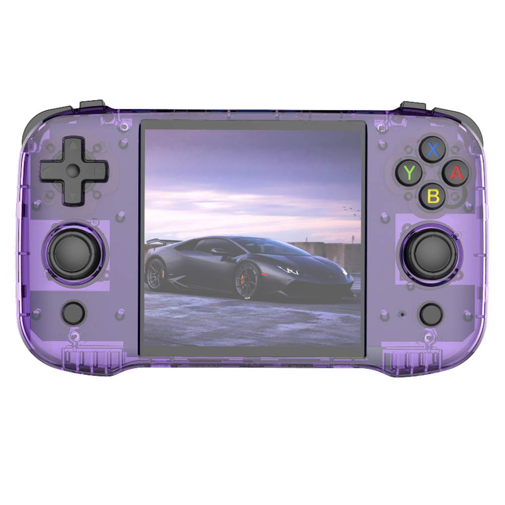 R46S Retro Game Console, 4-inch IPS Screen, 16GB + 128GB TF Card, 1GB LPDDR4 RAM, 8W Speaker, 8H Battery Life, 2.4G WiFi - Transparent Purple