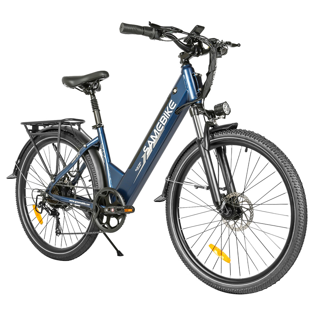 SAMEBIKE RS-A01 Pro-T Electric Bike, 500W Motor, 36V 15Ah Battery, 27.5'*2.1 inch Tire, 32km/h Max Speed, 90km Range, Mechanical Disc Brakes, Adjustable Front Fork, Shimano 7-speed, LCD Display - Blue