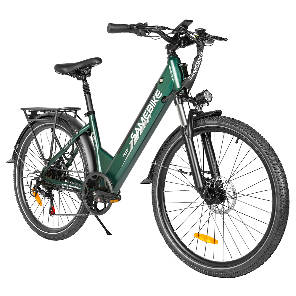 SAMEBIKE RS-A01 Pro-T Electric Bike, 500W Motor, 36V 15Ah Battery, 27.5'*2.1 inch Tire, 32km/h Max Speed, 90km Range, Mechanical Disc Brakes, Adjustable Front Fork, Shimano 7-speed, LCD Display - Green