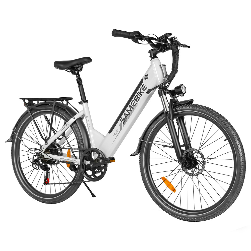 

SAMEBIKE RS-A01 Pro-T Electric Bike, 500W Motor, 36V 15Ah Battery, 26 inch Tire, 32km/h Max Speed, 90km Range, Mechanical Disc Brakes, Adjustable Front Fork, Shimano 7-speed, LCD Display - White