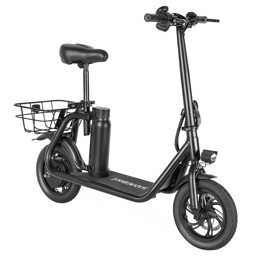 SAMEBIKE SM-C01 Foldable Electric Scooter with Seat, 350W Motor, 36V 10.4Ah Battery, 12 inch Tire, 32km/h Max Speed, 25km Range, Mechanical Disc Brakes, LCD Display - Black