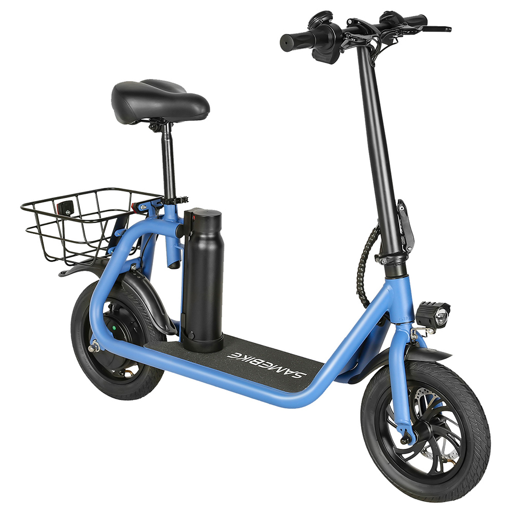 SAMEBIKE SM-C01 Foldable Electric Scooter with Seat, 350W Motor, 36V 10.4Ah Battery, 12 inch Tire, 32km/h Max Speed, 25km Range, Mechanical Disc Brakes, LCD Display - Blue