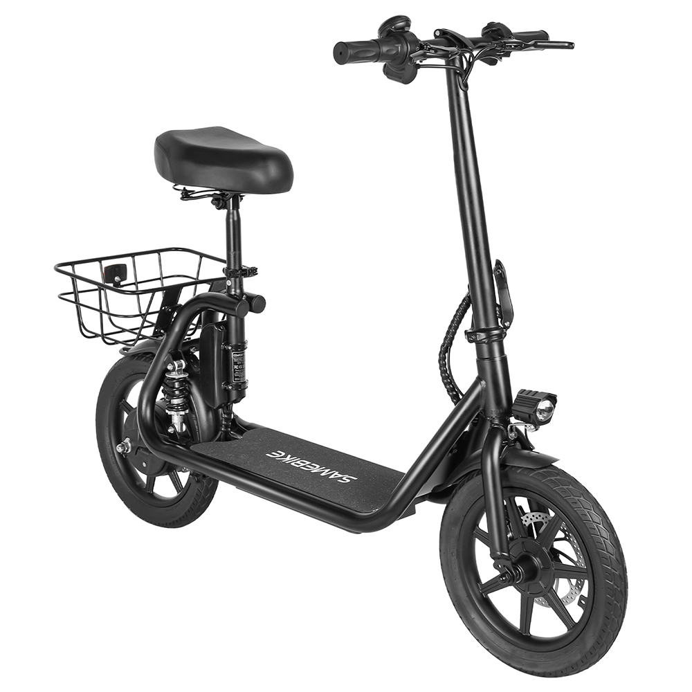 SAMEBIKE SM-C02 Foldable Electric Scooter with Seat, 500W Motor, 36V 13Ah Battery, 14 inch Tire, 32km/h Max Speed, 25km Range, Mechanical Disc Brakes, LCD Display - Black