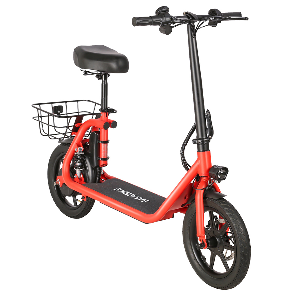 SAMEBIKE SM-C02 Foldable Electric Scooter with Seat, 500W Motor, 36V 13Ah Battery, 14 inch Tire, 32km/h Max Speed, 25km Range, Mechanical Disc Brakes, LCD Display - Red