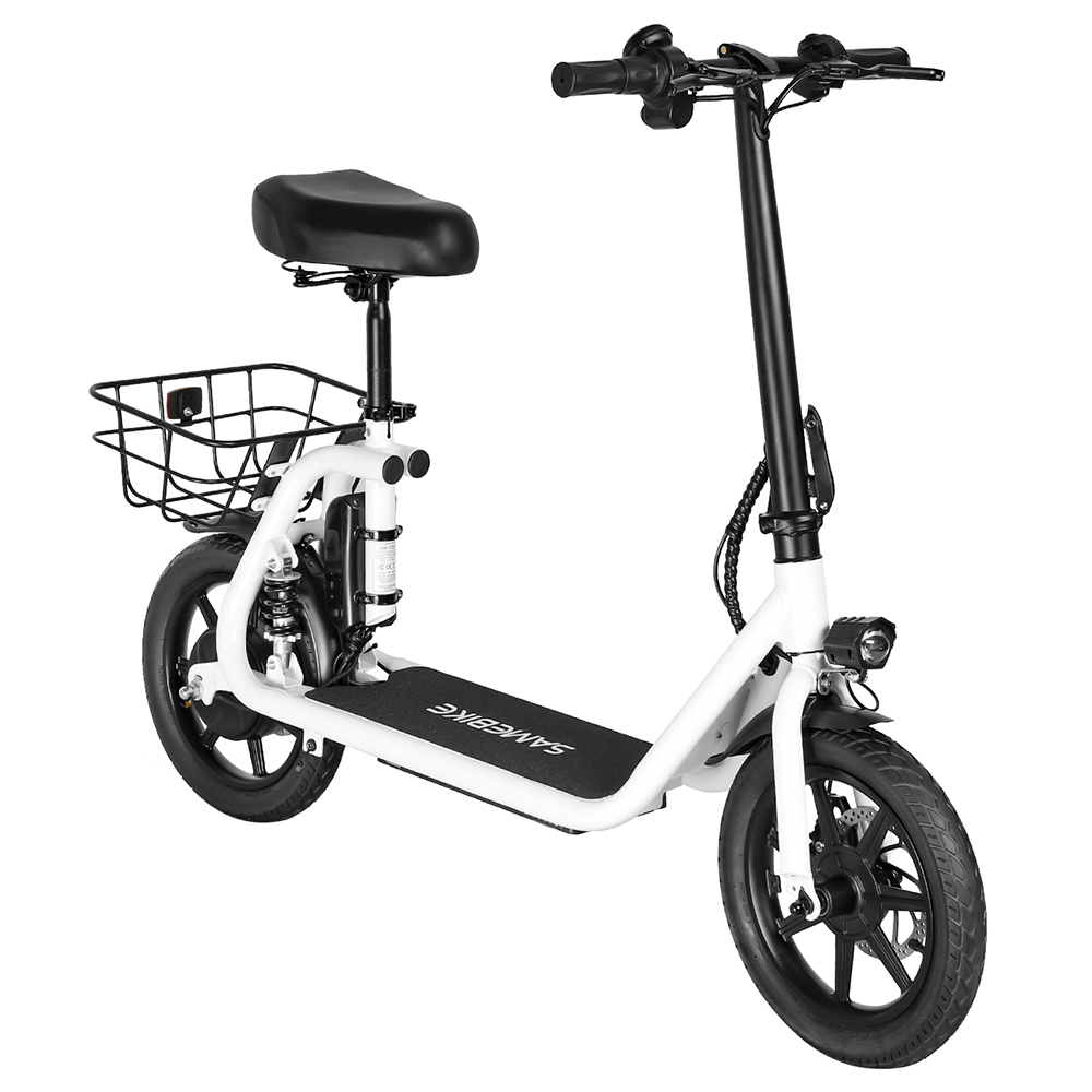 SAMEBIKE SM-C02 Foldable Electric Scooter with Seat, 500W Motor, 36V 13Ah Battery, 14 inch Tire, 32km/h Max Speed, 25km Range, Mechanical Disc Brakes, LCD Display - White