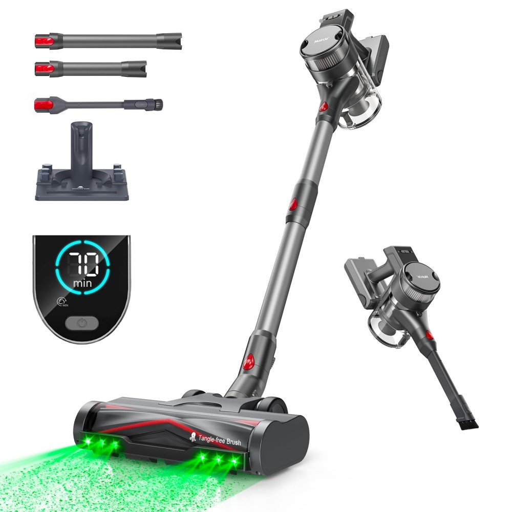 Maircle S3-Pro B Cordless Vacuum Cleaner, with Storage Rechargeable Base, Green Light Technology, 70min Long Battery Life, ≤72db Low Noise, Anti-Tangle Brush, LED Display