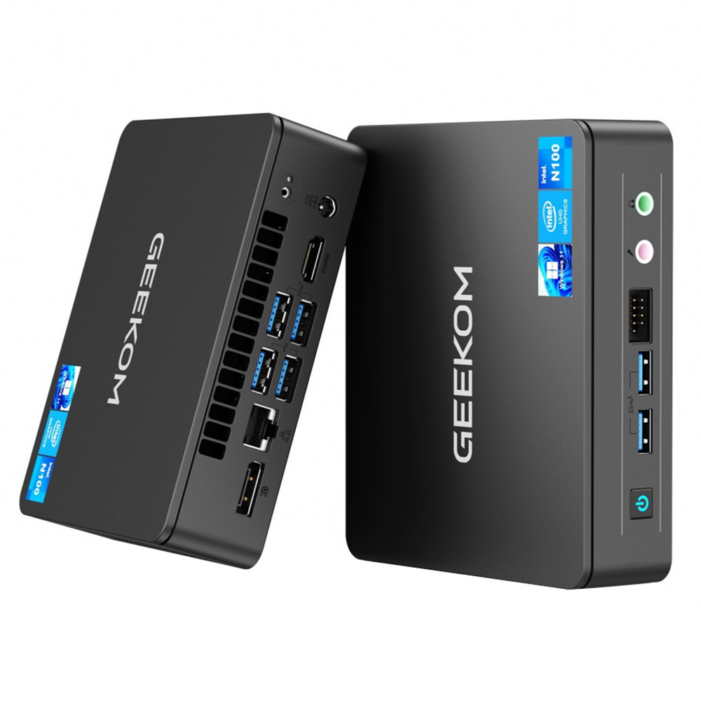 GEEKOM Air12 Lite Mini PC, Intel N100 4 Cores Max 3.4GHz, 8GB RAM 256GB SSD, HDMI + DP Dual Screen Display, WiFi 5 Bluetooth 5.1, 4*USB 3.2, 2*USB 2.0, 1*RJ45, 1*9-pin Expansion Jack, 1*Headphone Jack, 1*Microphone Jack, Iceblast Cooling System