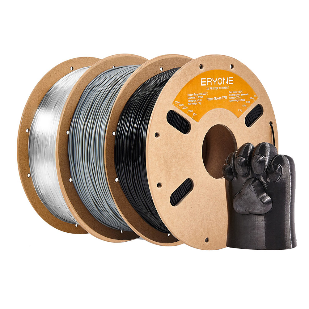 3kg ERYONE High Speed TPU Filament (1kg Black + 1kg Gray + 1kg Transparent)