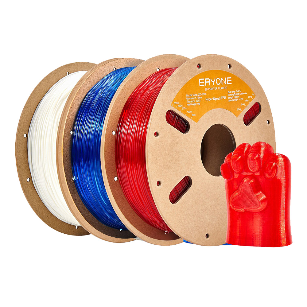 

3kg ERYONE High Speed TPU Filament (1kg Transparent Red + 1kg Transparent Blue + 1kg White), Mix color