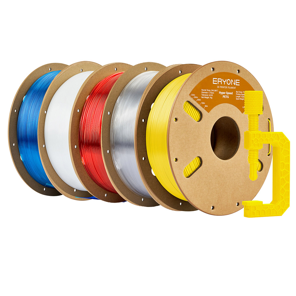 5kg ERYONE High Speed PETG Filament (1kg Transparent Blue + 1kg Transparent Red + 1kg Transparent + 1kg Yellow + 1kg White)