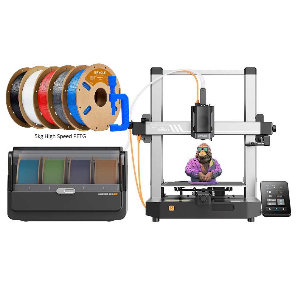 

Anycubic Kobra 3 3D Printer Combo + 5kg ERYONE High Speed PETG Filament (1kg White + 1kg Black + 1kg Red + 1kg Blue + 1kg Gray)