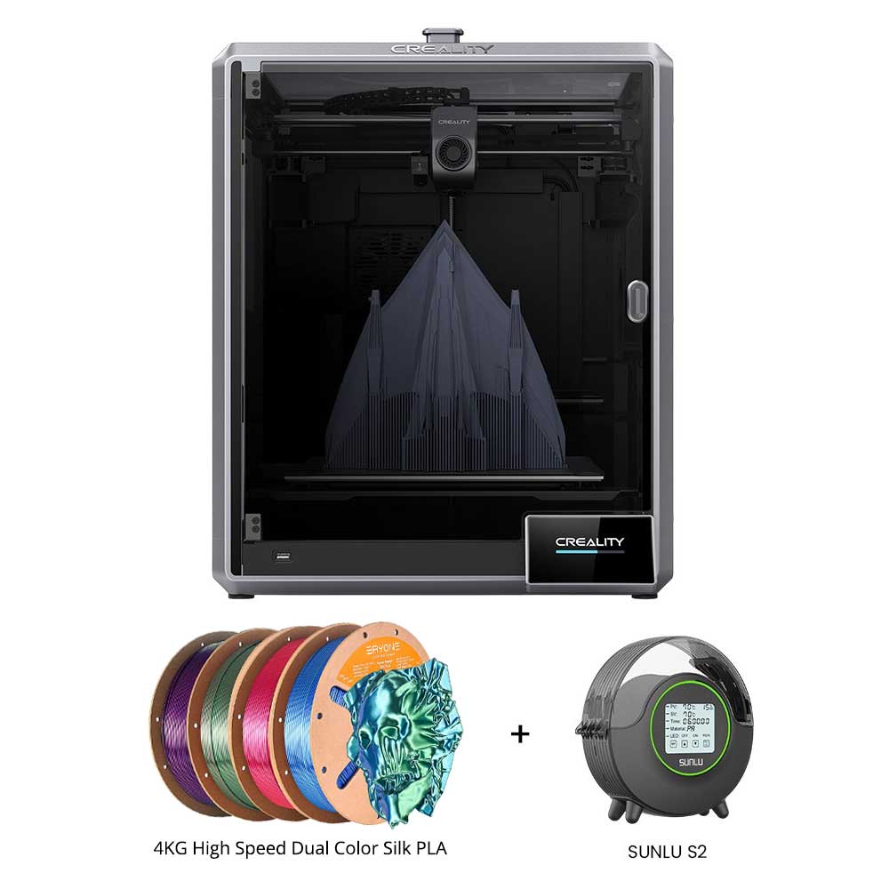 

Creality K1 Max 3D Printer + SUNLU S2 Dryer + 4kg ERYONE High Speed Silk Dual-color PLA Filament (1kg Red & Green + 1kg Blue & Green + 1kg Blue & Red + 1kg Purple & Black)