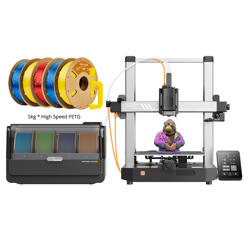 

Anycubic Kobra 3 Combo + 5kg ERYONE High Speed PETG Filament - 2kg Transparent Blue + 2kg Yellow + 1kg Transparent Red