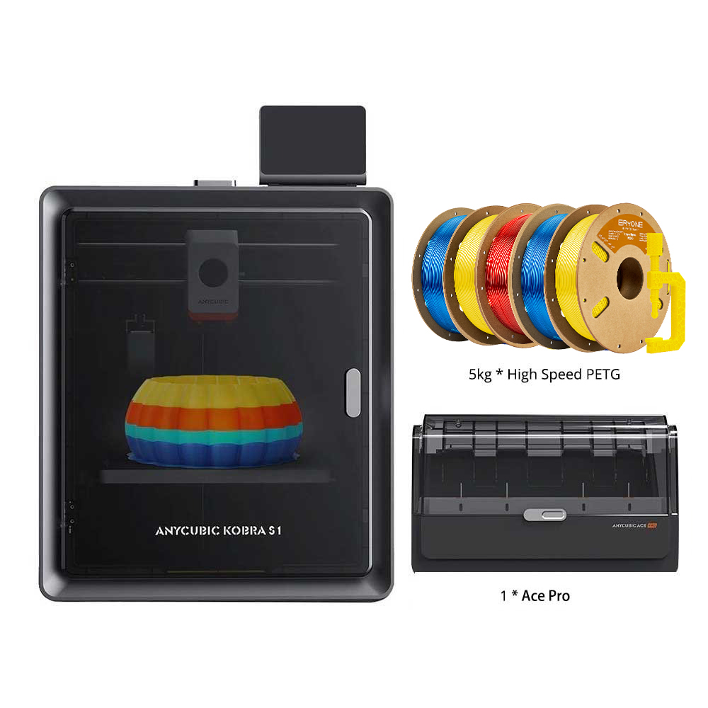 

Anycubic Kobra S1 Combo + 5kg ERYONE High Speed PETG Filament - 2kg Transparent Blue + 2kg Yellow + 1kg Transparent Red