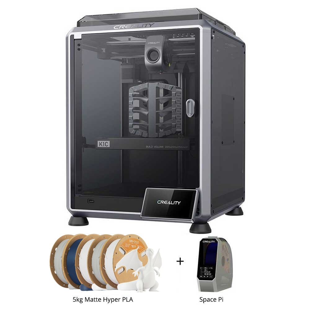 

Creality K1C 3D Printer + Space Pi Dryer + 5kg ERYONE Matte Hyper PLA Filament (2kg Gray+ 2kg White+ 1kg Navy Blue)