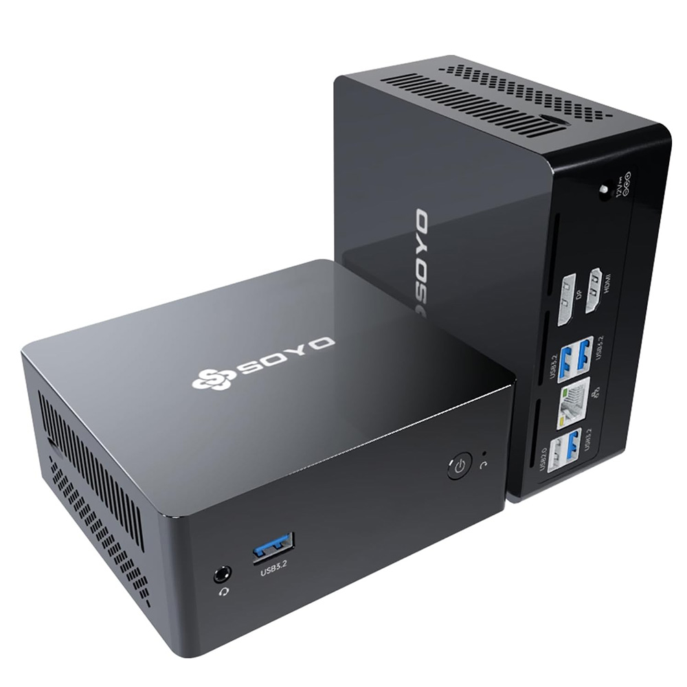 

SOYO M2 Plus Mini PC, Intel N100 4 Core Max 3.4GHz, 16GB RAM 512GB SSD, HDMI + DP Dual Screen Display, WiFi 5 Bluetooth 4.2, 4*USB3.2, 1*USB2.0, 1*RJ45, 1*Headphone Jack, VESA Mountable, Silent Cooling