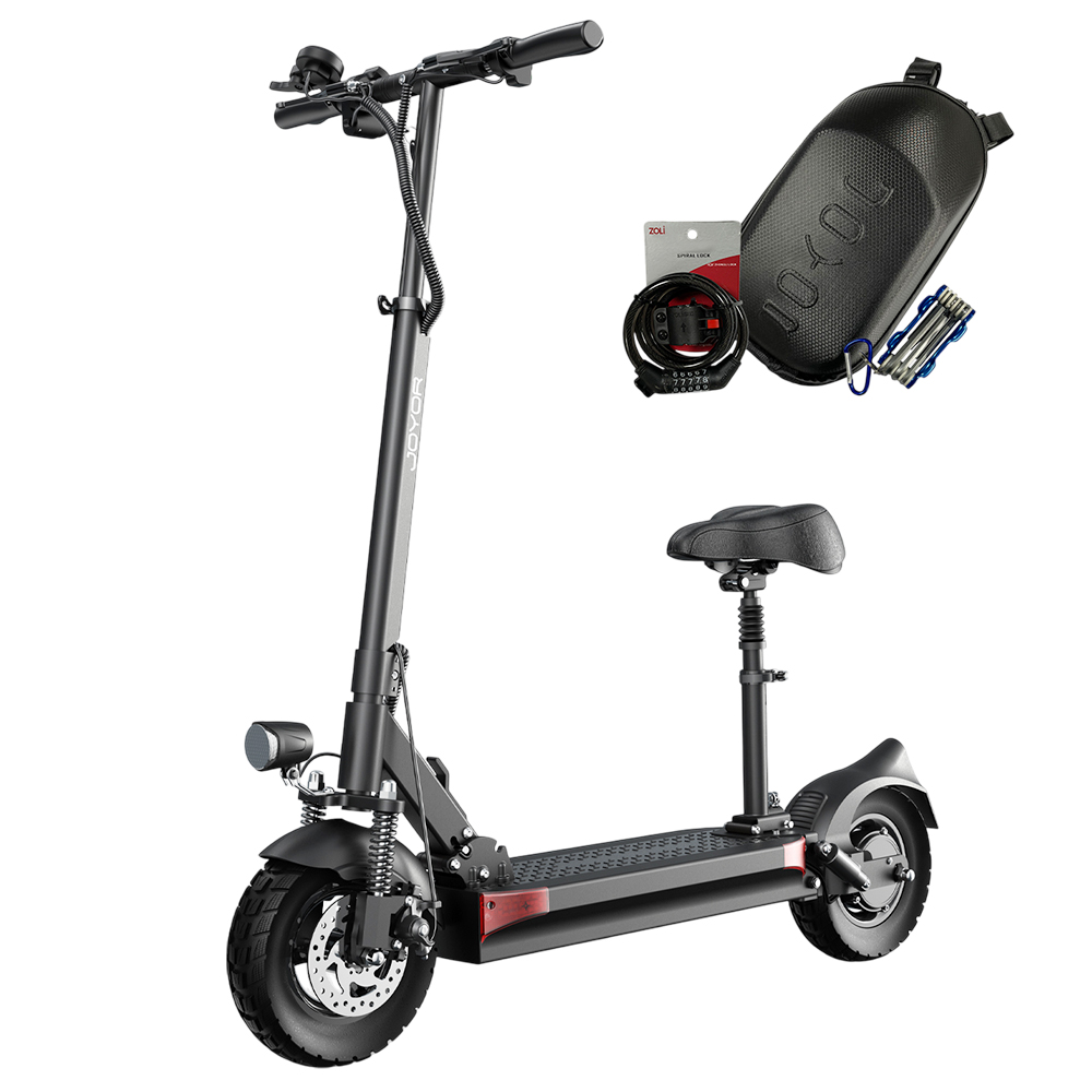 Joyor Y6-S Electric Scooter with Seat, 500W Motor, 48V 18Ah Battery, 10 inch Tire, 25km/h Max Speed, 60km Range, Front & Rear Disc Brakes, Front Spring Shock Absorption & Rear Hydraulic Shock Absorption