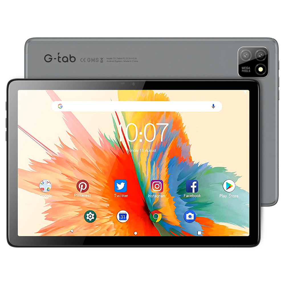 G-tab T11 Android 14 Tablet, 10.1 inch 1280*800 IPS Screen, Unisoc T606 8 Core Max 1.6GHz, 8GB RAM (4GB +4GB Expansion) 128GB ROM, 2.4/5GHz WiFi Bluetooth 5.0, 6580mAh Battery, 8MP+13MP Camera, Dual 4G LTE, Widevine L1