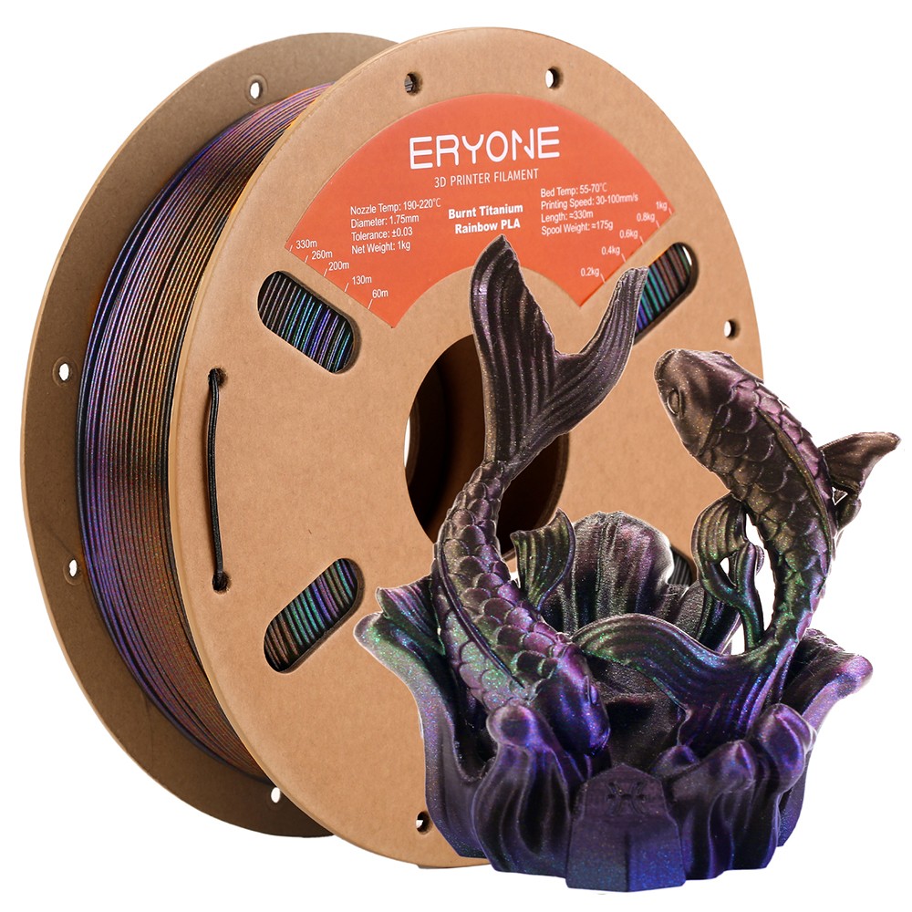 

ERYONE Burnt Titanium Rainbow PLA Filament 1kg, Nebula (Dark Gold & Green & Blue Purple), Mix color