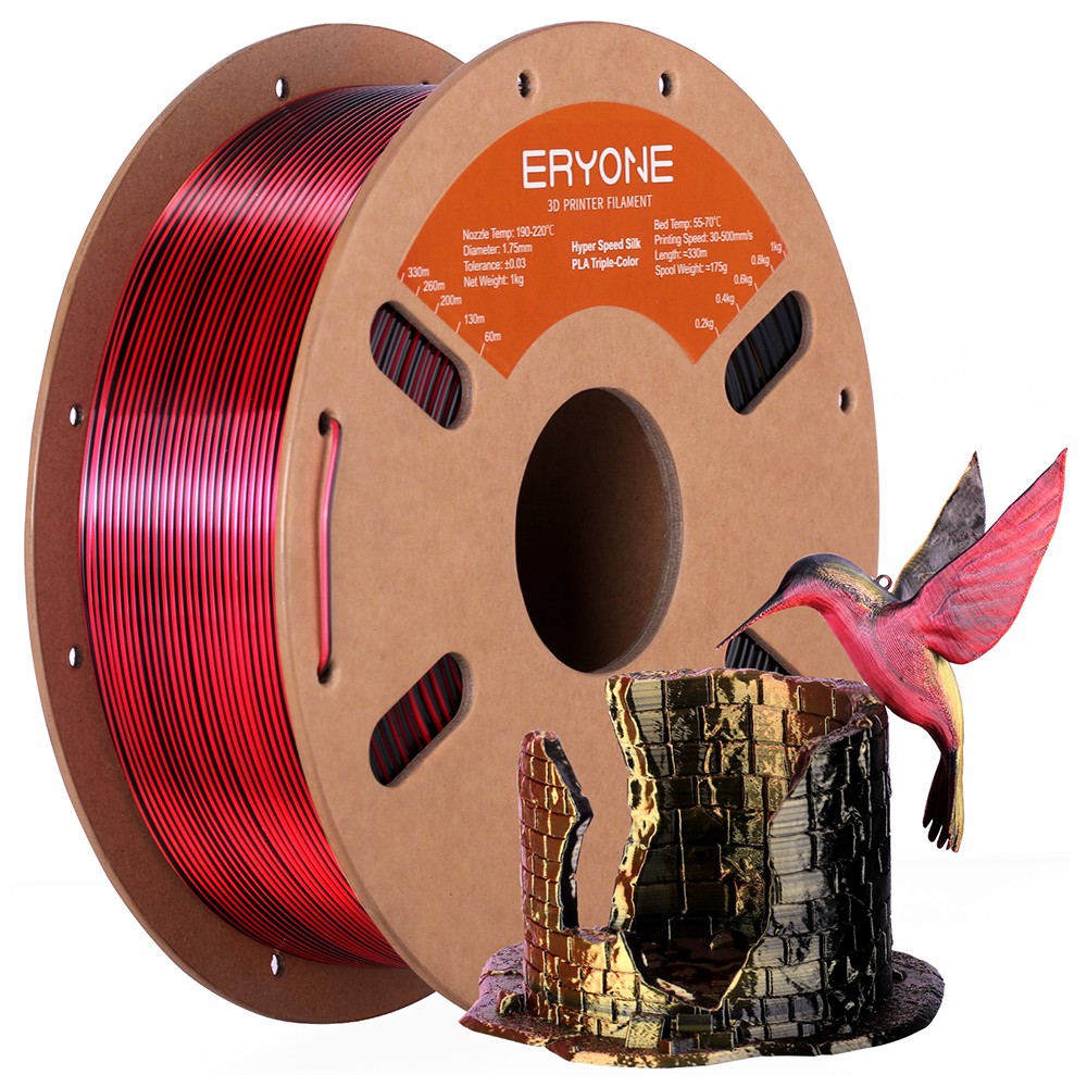 

ERYONE High Speed Silk Tri-color PLA Filament 1kg, Black & Red & Golden, Mix color