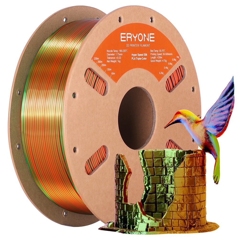 

ERYONE High Speed Silk Tri-color PLA Filament 1kg, Orange & Blue & Green