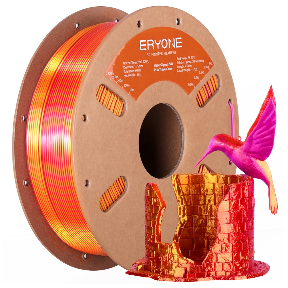 

ERYONE High Speed Silk Tri-color PLA Filament 1kg, Red & Purple & Gold