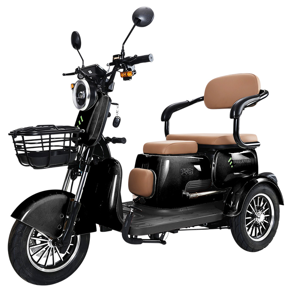 Freejoyer FV6 Electric Tricycle, 1000W Motor, 60V 20Ah Battery, 10*3 inch Tire, 25km/h Max Speed, 55km Range, Front Disc Brake & Rear Drum Brake, Hydraulic Front Fork - Black