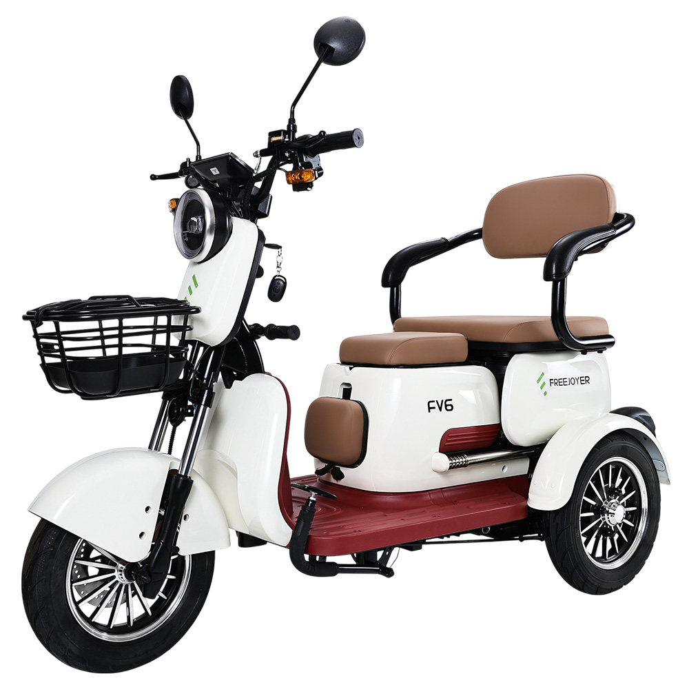 Freejoyer FV6 Electric Tricycle, 1000W Motor, 60V 20Ah Battery, 10*3 inch Tire, 25km/h Max Speed, 55km Range, Front Disc Brake & Rear Drum Brake, Hydraulic Front Fork - White