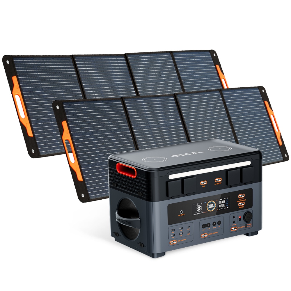 Blackview OSCAL PowerMax 2400 2400W 1872Wh Portable Power Station + 2x PM200 200W Foldable Solar Panel