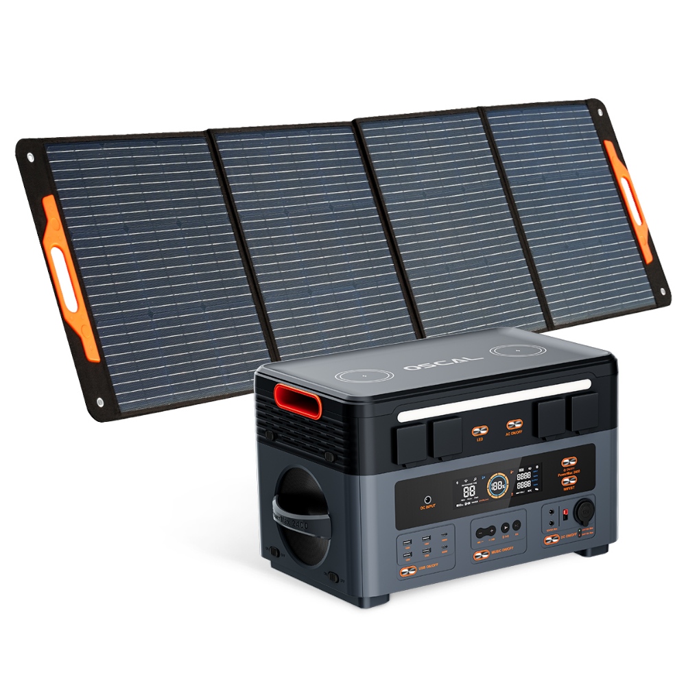 Blackview OSCAL PowerMax 2400 2400W 1872Wh Portable Power Station + 1x PM200 200W Foldable Solar Panel