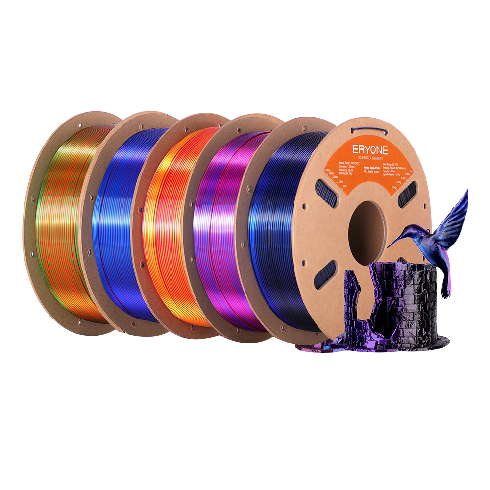 

5kg ERYONE High Speed Silk Tri-color PLA Filament - 1kg Red & Purple & Gold+ 1kg Orange & Blue & Green+ 1kg Red & Yellow & Blue+ 1kg Red & Blue & Green+ 1kg Black & Blue & Purple, Mix color