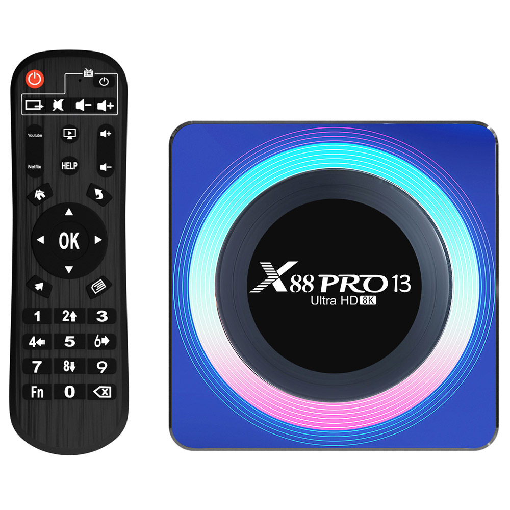 X88 Pro 13 Android 13 TV Box, RK3528 Quad-core, 2GB RAM 16GB ROM, Support 8K Video Decoding, Bluetooth 5.0, WiFi 6, 1*USB3.0, 1*USB2.0, 1*HDMI, 1*RJ451, 1*Micro SD Card