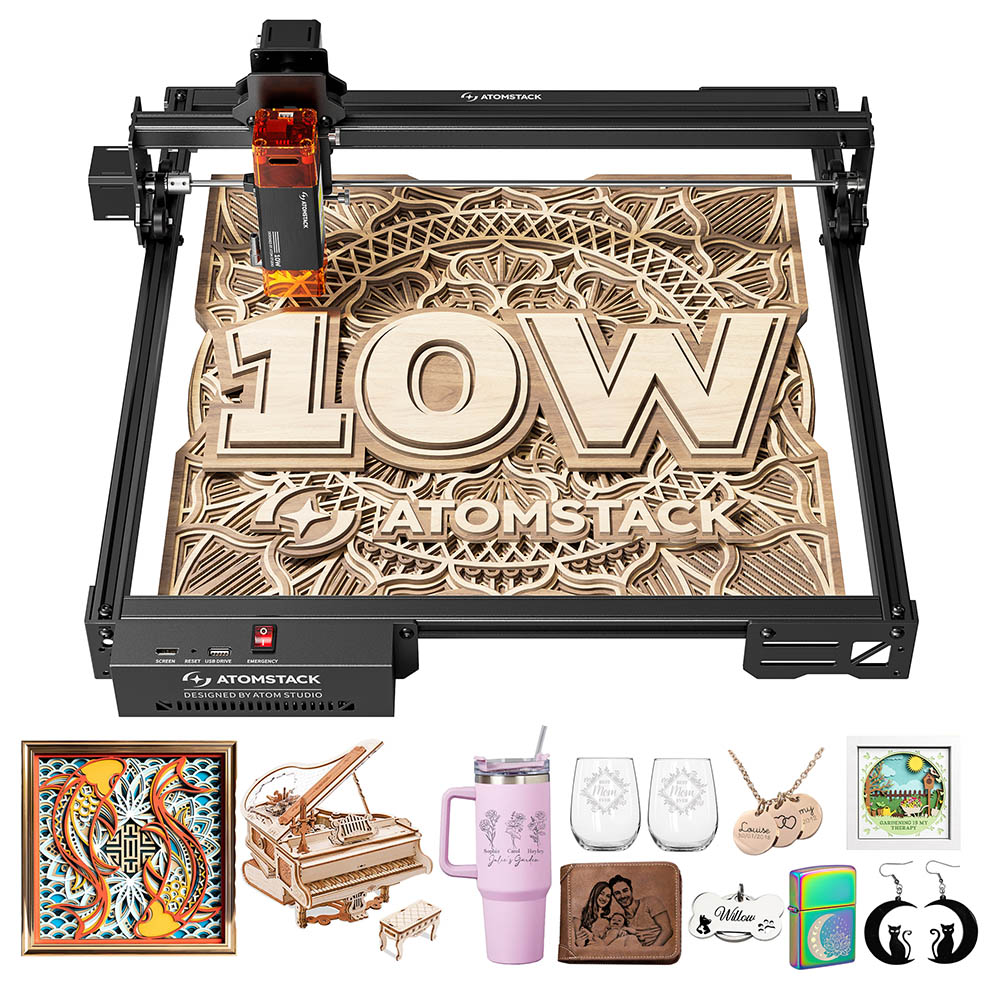 AtomStack A10 Pro V2 10W Laser Engraver, 400mm/s High Speed, 0.01mm Precision, 0.06*0.08mm Spot, 410*380mm